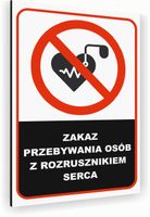 Tabliczka znak informacyjny 30x20 Biała ZAKAZ ROZRUSZNIKÓW SERCA Nierdzewna