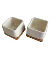 Zestaw 2 doniczek cermicznych podstawka bambusowa