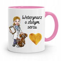 Kubek Różowy Weterynarza Weterynarz O Złotym Sercu Z Nadrukiem Ze Zdjęciem