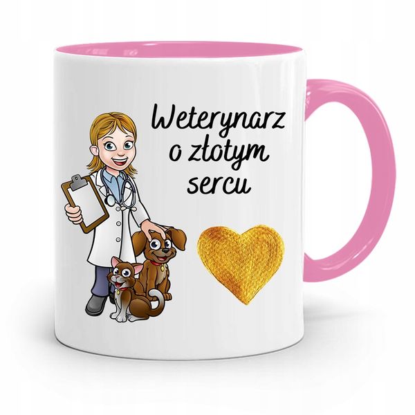 Kubek Różowy Weterynarza Weterynarz O Złotym Sercu Z Nadrukiem Ze Zdjęciem zdjęcie 1
