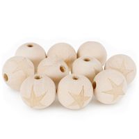 Drewniane koraliki KULA z gwiazdką GWIAZDA 20mm surowe 10szt.