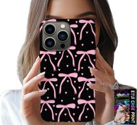 ETUI DO IPHONE 16 PRO MAX - CZARNO RÓŻOWE WSTĄŻKI KOKARDKI WSTĄŻKA