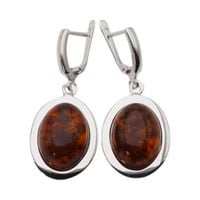 Kolczyki - koniakowy Bursztyn owalny i srebro 1
