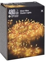 Lampki 480 LED 4,8 metra CLUSTER RYŻ CIEPŁY BIAŁY SREBRNY DRUCIK