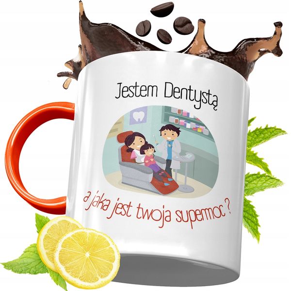 Kubek Pomarańczowy Dla Dentysty Prezent Z Nadrukiem Ze Zdjęciem zdjęcie 1