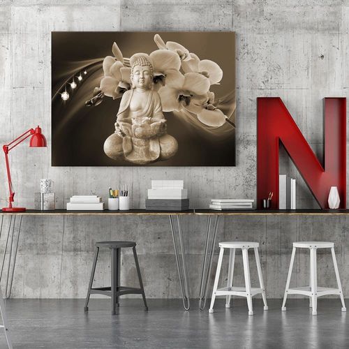 Obraz na płótnie - Canvas, Budda z orchideami 4 90x60 na Arena.pl