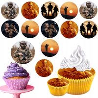 OPŁATEK na BABECZKI MUFFINKI zestaw na urodziny 12szt. - WOJSKO MUNDUR