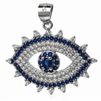 ELEGANCKI RODOWANY SREBRNY WISIOR OKO OPATRZNOŚCI SZAFIROWE BIAŁE CYRKONIE