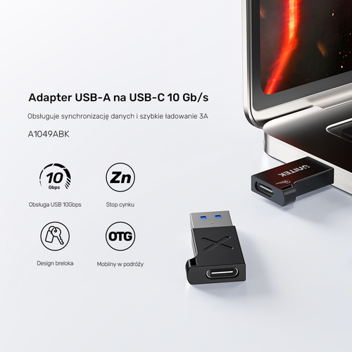 Unitek Adapter USB-A do USB-C 10Gbps czarny A1049ABK01 na Arena.pl