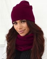 KOMPLET DAMSKI KOBIECY ZIMOWY MODNY CZAPKA KOMIN POLSKI BAKŁAŻANOWY 2468
