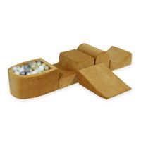 Piankowy plac zabaw z górką i z basenem micro Velvet soft carmel + 100 piłek (przezroczyste, białe, perła, szare, jasne złoto)
