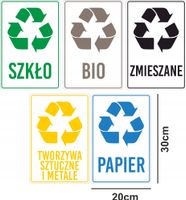 NAKLEJKI SEGREGACJA ŚMIECI 5 SZT NA ŚMIETNIK KOSZ WODOODPORNE 30x20cm