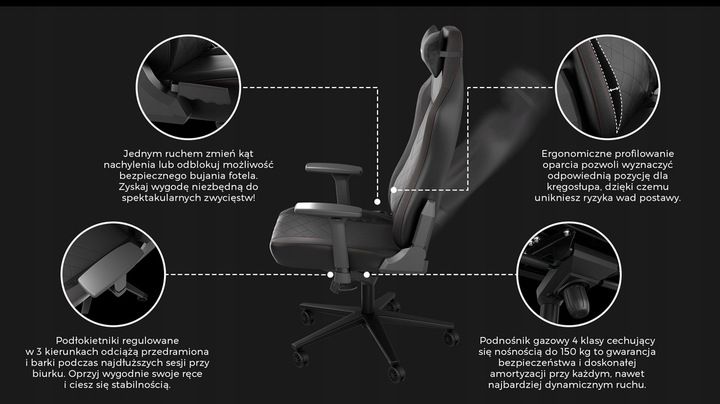 Fotel Gamingowy Biurowy Komputerowy GENESIS Nitro 890 G2 Czarny zdjęcie 6