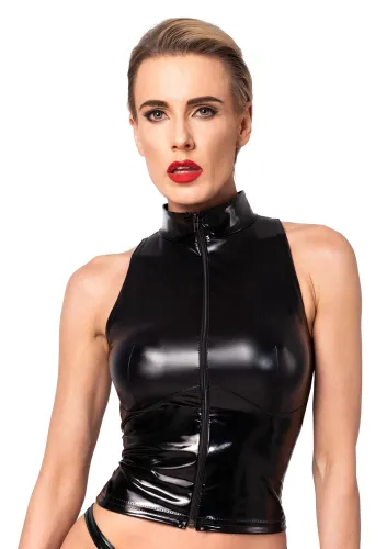 noir handmade top czarny m - powerwetlook, winyl, zamek przod na Arena.pl