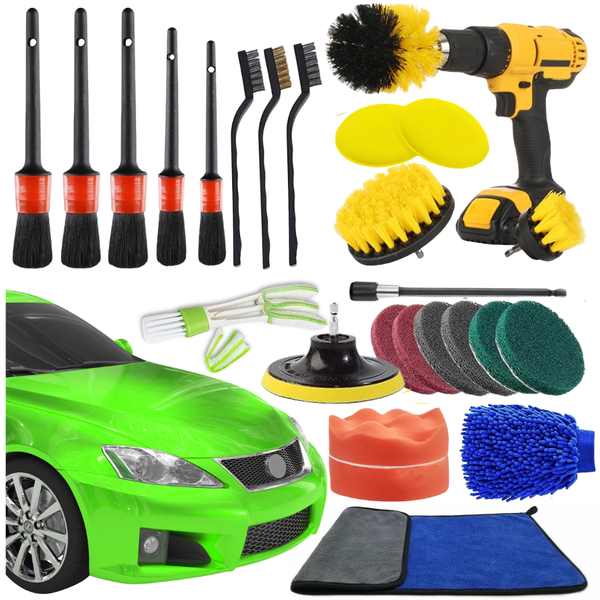 KOMPLETNY ZESTAW 27 EL. CZYSZCZENIA SAMOCHODU AUTA SZCZOTKI GĄBKI POLERSKIE zdjęcie 1