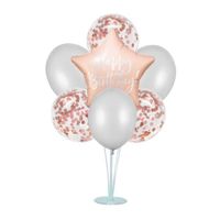 Zestaw balonów na stojaku - gwiazda Happy Birthday różowa