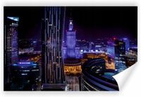 Fototapeta PREMIUM STRUKTURA ZMYWALANA NA WYMIAR WARSZAWA NOCĄ WIEŻOWCE
