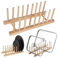 Stojak na Pokrywki Talerze Kuchenny Podstawka Organizer Drewniany Bambusowy