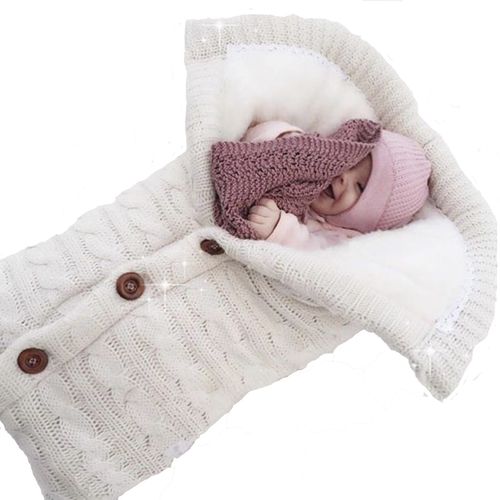 Kocyk otulacz dla niemowląt do wózka ocieplany rożek becik sweter biały na Arena.pl