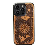 Drewniane Etui Bewood na iPhone 14 Pro RÓŻA WIATRÓW MERBAU
