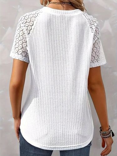 Stylowa bluzka ażurowa z krótkim rękawem o klasycznym kroju sweterek na Arena.pl