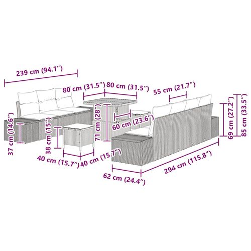 Zestaw Sof na Ogród z poduszką 10 pcs Czarny 80 x 80 x 71 cm na Arena.pl