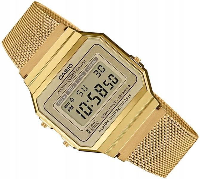 MODNY ZŁOTY ZEGAREK CASIO VINTAGE DIGITAL A700WEMG-9AEF RETRO GOLD MESH zdjęcie 1