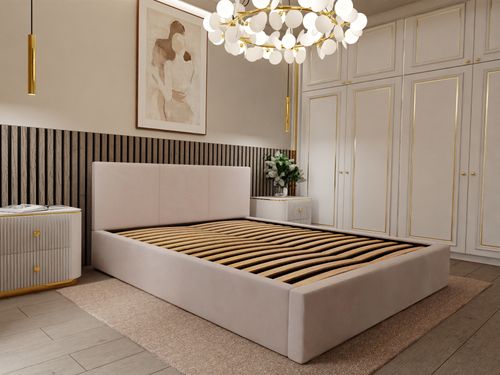 ŁÓŻKO TAPICEROWANE DO SYPIALNI 120x200 ŁÓŻKO PODWÓJNE Z POJEMNIKIEM KREMOWE na Arena.pl