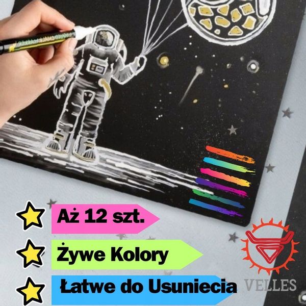 MARKERY KREDOWE do TABLIC PISAKI SUCHOŚCIERALNE Flamastry Mazaki - 12 SZT zdjęcie 5