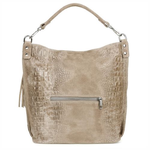 VERA PELLE torebka zamszowa worek kroko z paskiem na ramię V476 musztardowa na Arena.pl