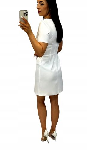 Sukienki Damskie na Komunię Chrzciny Sukienka Elegancka z Szarfą Ecru M na Arena.pl