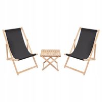 Leżak Drewniany 2szt Komplet Leżaków Stolik Kawowy Składany Ogrodowy Balkon