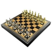 Italfama Napoleon Szachy + Złoto-Czarna Plansza Skórzana 48cm