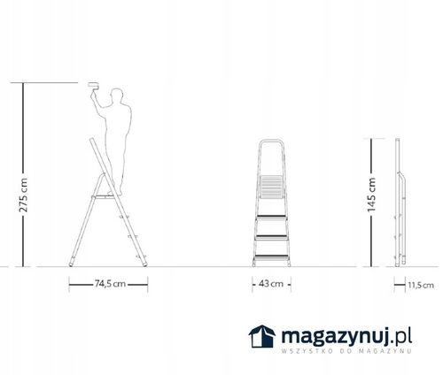 Drabina aluminiowa jednostronna 4 stopnie wytrzymałość 125 kg Magazynuj na Arena.pl