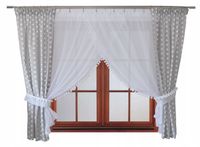 KOMPLET firana zasłona dziecięca KAROLINKA SZARA grochy pompony Zestaw