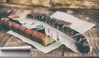 Fototapeta VINTAGE DESKI PIÓRO KSIĄŻKA 370x250