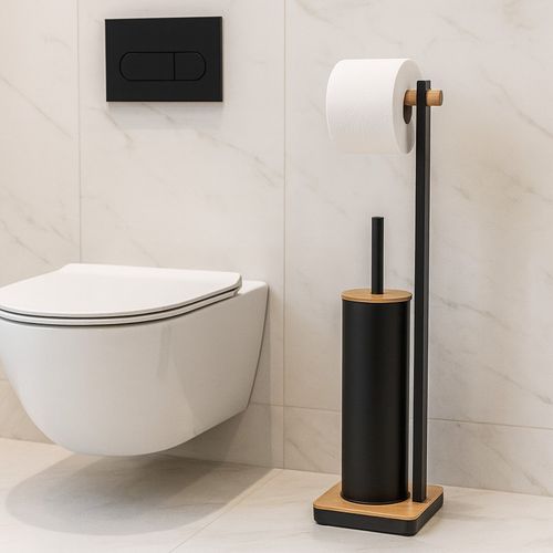 Stojak na szczotkę i papier toaletowy, czarny bambus - Yoka na Arena.pl