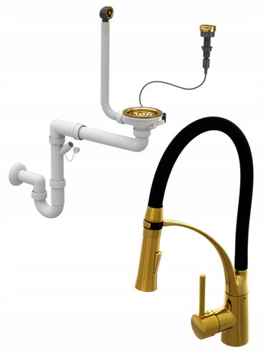 Zestaw Bateria Kuchenna z syfonem 1K automat ZŁOTA na Arena.pl