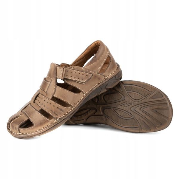 SANDAŁY MĘSKIE SKÓRZANE Z ZAKRYTYMI PALCAMI POLSKIE 467 BRĄZOWE 43 zdjęcie 5