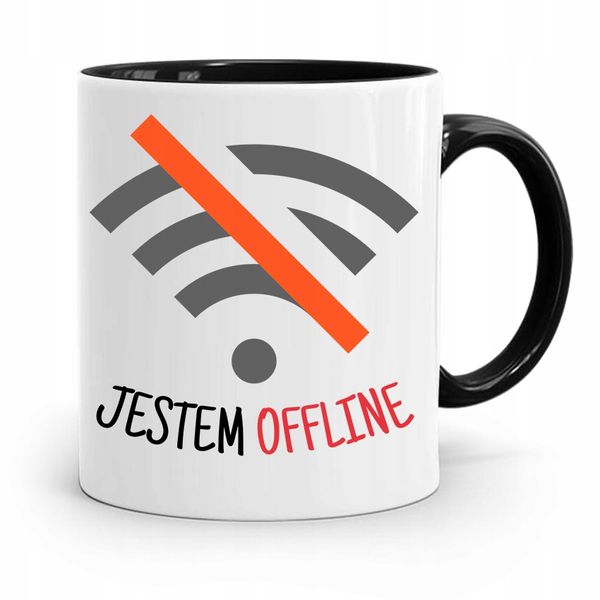 Kubek Czarny Informatyka Programisty Jestem Ofline Z Nadrukiem Ze Zdjęciem zdjęcie 1