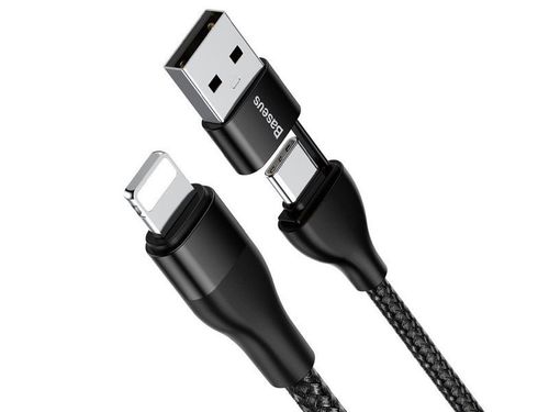 Kabel Baseus 2w1 USB/ USB-C Type C PD 18W QC do iPhone 2A 1m black na Arena.pl