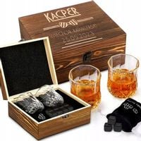 SKRZYNKA KAMIENIE DO WHISKY ZE SZKLANKAMI PREZENT NA WIECZÓR KAWALERSKI Y4