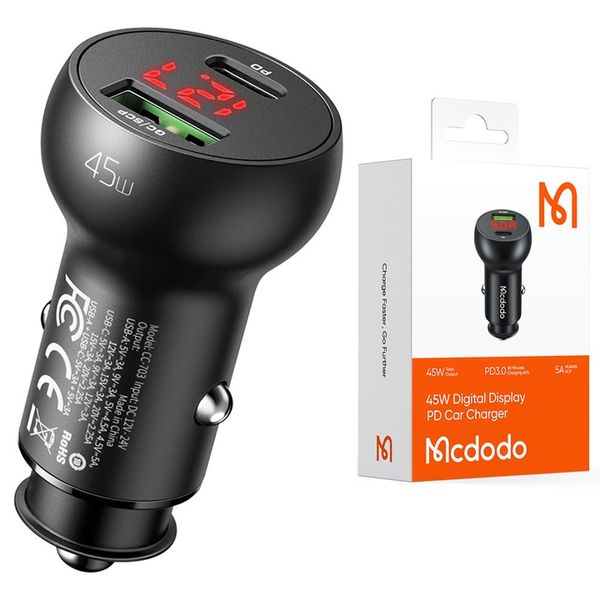 MCDODO ŁADOWARKA SAMOCHODOWA USB/USB-C PD 45W LCD zdjęcie 1