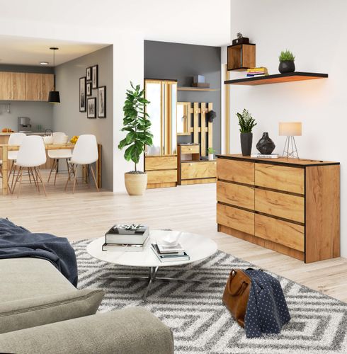 Komoda do salonu K 120 cm 6 szuflad - dąb craft na Arena.pl