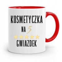 Kubek Czerwony Dla Kosmetyczki Na Pięć Gwiazdek Z Nadrukiem Ze Zdjęciem