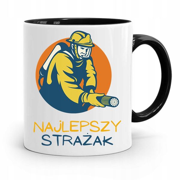 Kubek Czarny Dla Strażaka Najlepszy Strażak Z Nadrukiem Ze Zdjęciem zdjęcie 1
