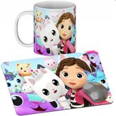 ZESTAW KUBEK + PODKŁADKA - KOCI DOMEK GABI - PREZENT WIELE WZORÓW + IMIĘ