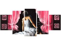 70CM 150CM ZEGAR 5 ELEM PIĘKNA DZIEWCZYNA CZERWIENI DRUK OBRAZ