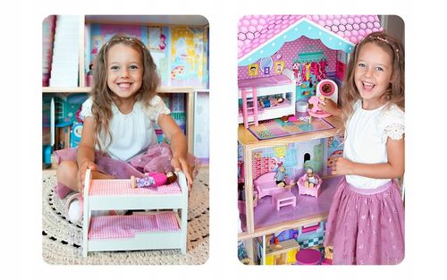 XXL DUŻY DREWNIANY RÓŻOWY DOMEK DLA LALEK MEBLE WINDA AKCESORIA LED na Arena.pl