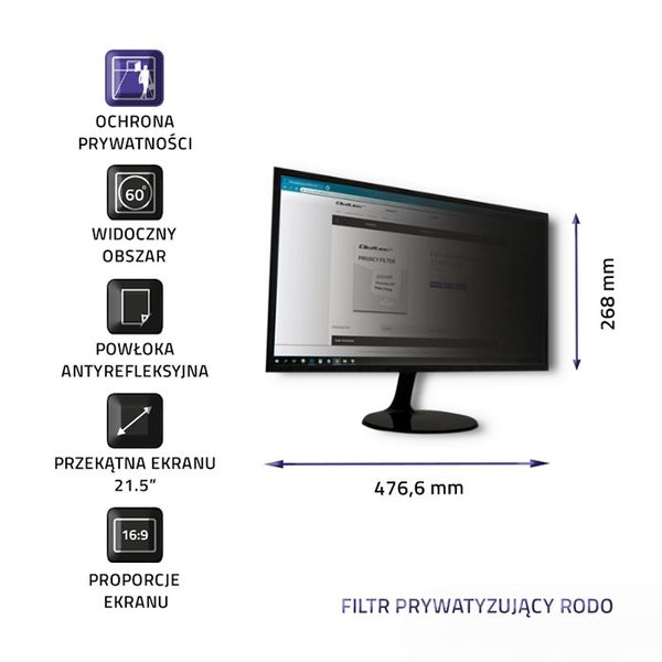 Qoltec Filtr prywatyzujący RODO 21.5" | 16:9 zdjęcie 3